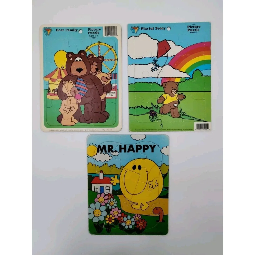 Set-3 MR HAPPY PUZZLES 80s VTG Bear Family Toys‎ Rare SEE B59.1ES1130.35.36